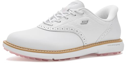 Skechers Mujer Go Golf Prestige SL Waterproof Spiked Golf Shoes Slip-In Entrenador, White/Pink, 36.5 EU