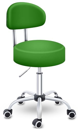 TRESKO® Sgabello rotante con schienale | Sgabello rotondo regolabile in altezza 46-58 cm | Sgabello girevole con rotelle | Sedia da ufficio sgabello girevole sgabello cosmetico