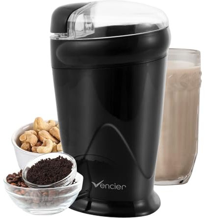 Vencier Electric Coffee Grinder – 150W Compact Bean, Nut & Spice Grinder with One-Touch Operation, 70g Capacity – Perfect for Home & Kitchen (Black)