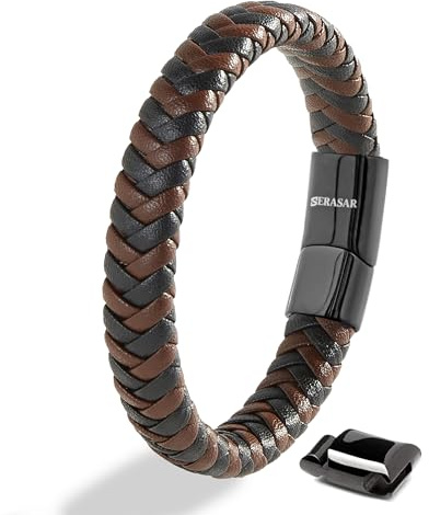 SERASAR Läderarmband för Män 23cm Flätat Brun Armband Pojkarmband Hanarmband Smyckepresentidé Jubileumspresenter Present till Make, Pojkvän, Vänner