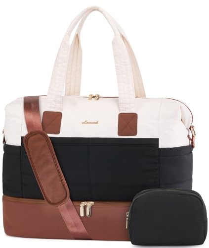 LOVEVOOK Borsa da viaggio da donna Weekender Bags grande borsa sportiva bagaglio a mano borsa per clinica nascita viaggio Duffle Bag con borsa da toilette scomparto per scarpe, B nero beige marrone
