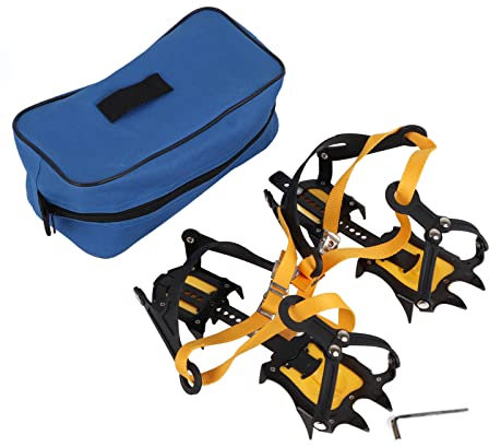 Crampone da arrampicata su ghiaccio da 10 denti, 1 paio di cinghia Crampone Anti Slip Cramponi Ice Cramponi di alpinismo con sacchetto di stoccaggio per l'arrampicata da escursioni