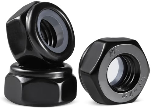 BNUOK 50Pcs M6-1 Lock Nuts, Nylon Insert Locknuts 304 Stainless Steel A2-70 Black Zinc Plated Self-Locking Nuts, Coarse Thread Hex Nylock Nut