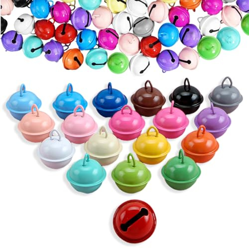 KIRZAX 50 Piezas Cascabeles Manualidades de Color,22mm Pequeñas Cascabeles, Campanas de Metal,para Manualidades de Bricolaje Decoraciones Creativas Cumpleaños Navidad Bisutería(Estilo 1)
