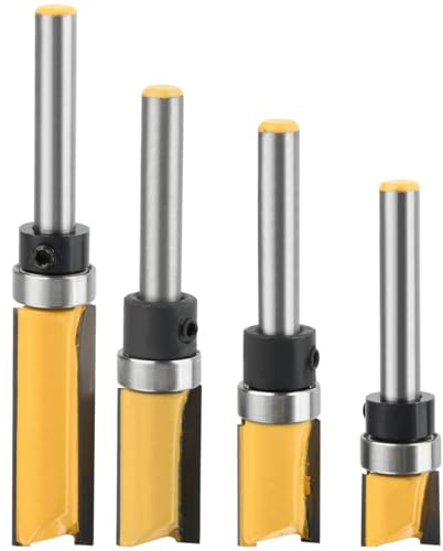 TMBMLPP 4PCS Router Bits, 1/4 Inch Shank Flush Trim Pattern Bit Set , Router Tool Bits1/4 Shank Top Bearing Flush Trim Router, Straight Router Bits 1/4 Shank, Flush Trim Router Bit, for Woodworking