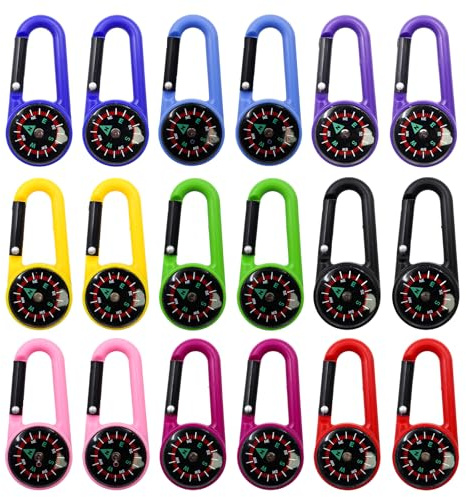 INNAL 18 Piezas Multicolor Brujula Llavero Brújulas con Mosquetón Llavero Brujula Niños Mini Brújulas Coloridas Portátil y Multifuncional 9 Colores para Camping Senderismo Viajes Caza Exteriores