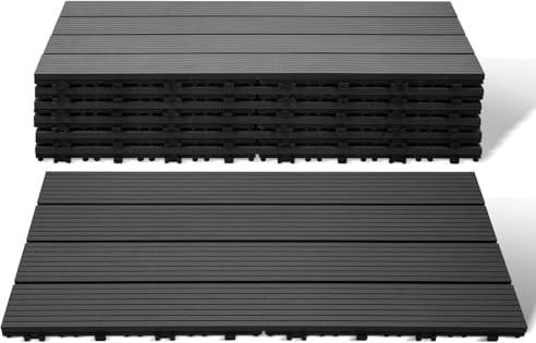 Peviasot WPC Terrassenfliesen, 30x60cm WPC Fliesen 6er Set für 1m² Holzoptik Kunststoff Klickfliesen, Balkonfliesen mit Drainage, Wasserfest und Rutschfest, Anthrazit