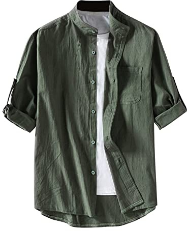 Camisa Verano Hombre Manga Corta Camisas Ligero Shirts Elegante Slim Fit Ropa Casual Traje Transpirable Primavera Tallas Grandes Lino