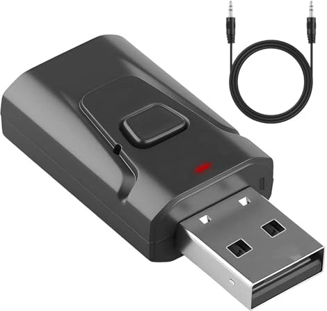 Adaptador Bluetooth USB 5.4 Transmisor Receptor 2 en 1 con Jack 3,5 mm Micrófono Integrado para TV, Coche, Altavoces, Auriculares, Manos Libres, Sin Retraso(Negro)
