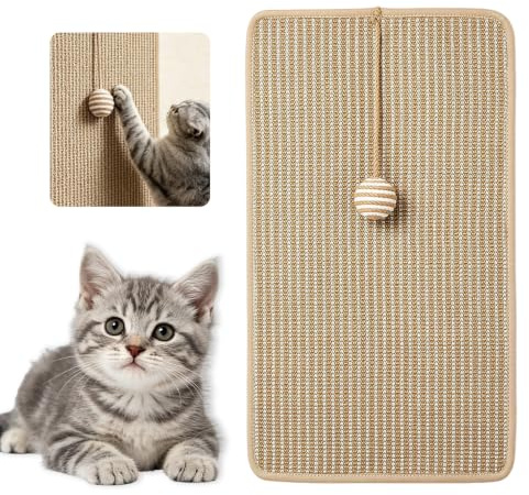 Tapis griffoir pour chat 60 x 30 cm, grande planche à gratter en sisal pour chats, tapis griffoir avec balle de jeu, convient pour les portes de meubles de canapé, pour éviter les griffures et
