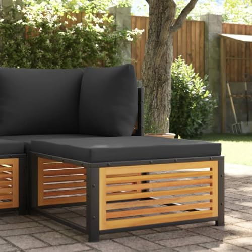 Tonture Sgabello da giardino con cuscino in legno di acacia massiccio, 68 x 68 x 30 cm, resistente alle intemperie, con rivestimento rimovibile, per terrazza, balcone e giardino