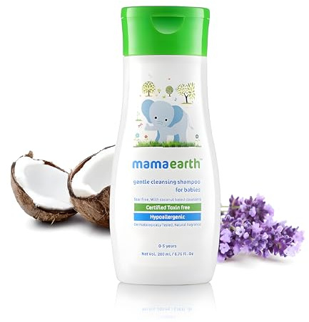 MAMAEARTH Gentle Cleansing Hair Shampoo for Babies | Coconut Based Cleansers for Delicate Baby Scalp | Hypoallergenic & Tear-Free Formula | 6.76 Fl Oz/200ml