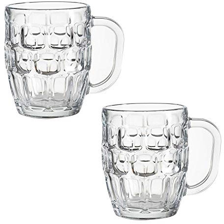Classic Beer Half Pint Mugs Glass Pot Pub Bar Style Tankard Handle Stein Dimple (2)