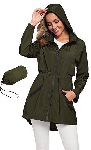 Avoogue Anorak Jacket Women Lightweight Portable Rain Jacket All Weather Coats Green M