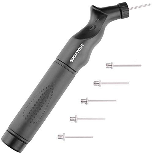 Sportout tragbar Dual-Action Ballpumpe mit 5 zusätzliche Ersatznadeln dabei, handlich und effektive Luftpumpe für Basketball, Fußball, Rugby, Volleyball Bälle (Schwarz)