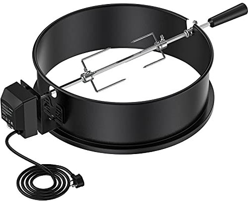 onlyfire BRK-6009 BBQ Rotisserie Ring Kit Fits Weber 47CM Charcoal Kettle Grill with Electric Motor UK, Black Steel