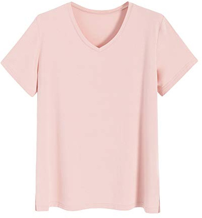 Latuza Women's Viscose Sleep T-Shirt V-Neck Pajamas Top M Light Pink