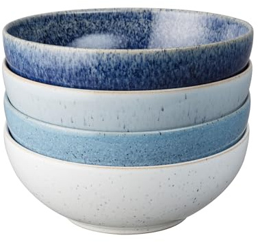 Denby - Studio Blue Cereal Bowls Set of 4 - Dishwasher Microwave Safe Crockery 800ml 15.5cm - Ceramic Stoneware Tableware - Chip & Crack Resistant Soup Bowls