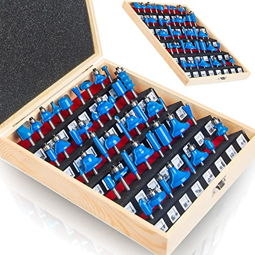 TAIWAIN 1/4 Shank Router Bit Set 43 PCS, Round Over Raised Panel Cabinet Door Rail and Stile Router Bits Sets, Wood Milling Tool, Groove Tongue Cutter Tool for Woodworking Cutter(42)