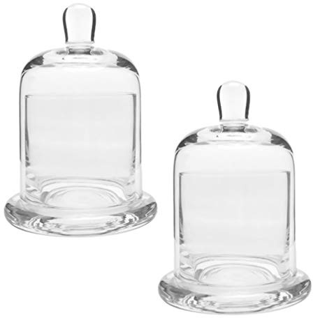 EXCEART Glass Cloche 2 Sets Clear Glass Dome Candle Glass Jar Cloche Dome Bell Jar Candle Cover Display Wedding Decoration Ornament Clear