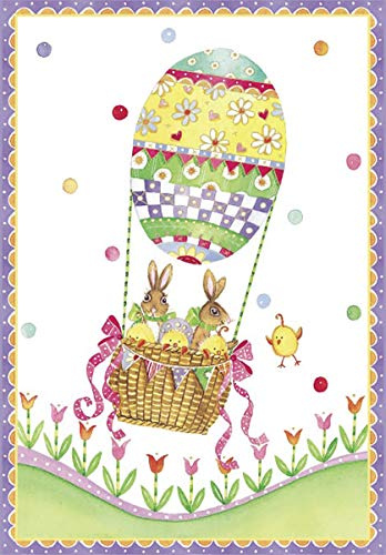 Caspari 5 tarjetas de felicitación en blanco y sobres - Tarjetas de Pascua - Conejos en globo - 10 x 15 cm