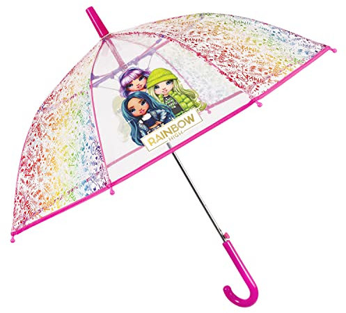 PERLETTI Regenschirm Kinder Transparent Rainbow High - Automatisch Kinderregenschirm mit Sicherheitsöffnung 4 5 6 Jahre - Regenschirm Kinder Mädchen Vielfarbig - Durchmesser 74 cm (Mehrfarbig)