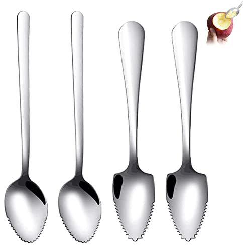 4 Pezzi Cucchiai da pompelmo,Cucchiaino da pompelmo in acciaio inox,Cucchiaio da Dessert,Spesso con Bordo Seghettato,Superficie Liscia,per Frutta,Kiwi,Mandarino