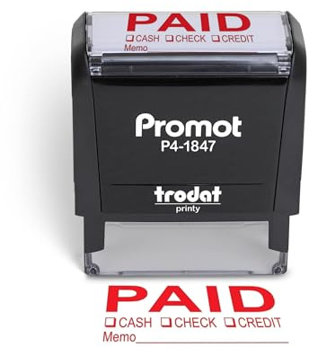 Promot Paid Stamp Self Inking Stamp - Paid Stamp for Office, Accounts Payable Stamp w/Type and Memo - Rubber Stamps for Retail Use, Red Ink Stamp, Self Inking Stamp for Business Supplies