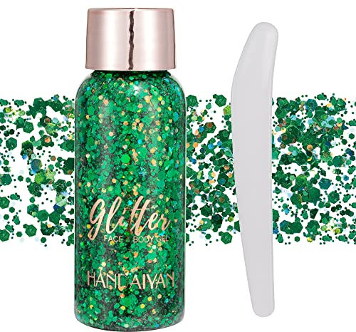GL-Turelifes - Gel glitter con frammenti di grandi dimensioni, effetto sirena, da utilizzare come ombretto sul viso, su corpo, capelli, unghie, a lunga durata, per festival, 30 g, (#109, verde Natale)
