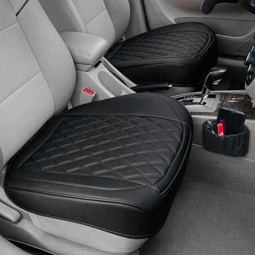 BEITK,2 Pack Leather Front Car Seat Cover Bottom Car Seat,Anti-Slip and Full Wrap Driver Car Seat Protectors Storage Pocket,Luxury Waterproof Bottom Auto Seat Cushion Pad MatMost Vehicles(Black)