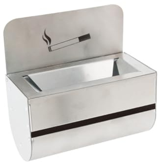 Generico Posacenere da Parete Mini in Acciaio Inox da esterno/da interno 19x11x10 cm - da parete per Muro con apertura semplice per svuotamento - adatto anche per ambienti piccoli