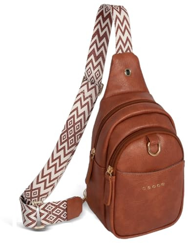 OSOCE Crossbody Bag for Women Leather Sling Belt Bag Small Shoulder Chest Bag Purses with Adjustable Guitar Strap Phone Cable Hole Fanny Pack Boho Style Cross Body Bags with for Ladies Shopping Travel