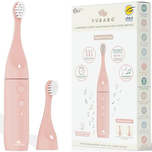 YUBABO - Musical Children's Electric Toothbrush - Sonic Vibration - Recommended by Dentists - 100 Days of Battery Life - Scalable - 2 Modes - Built-in 2 Min Timer - 3-6 years - Pink