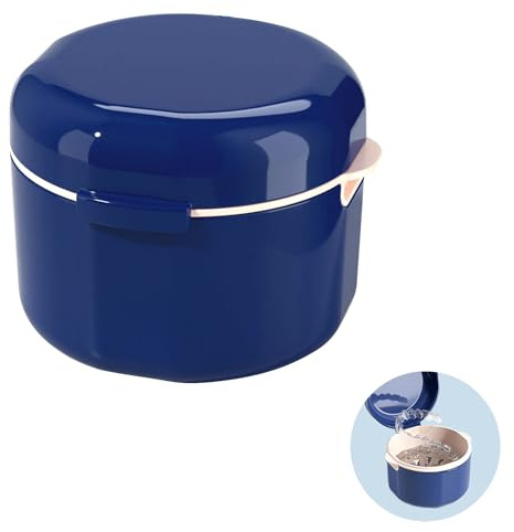 Scatola Porta Apparecchio Dentale con Cestello, Custodia per Dentiera, Contenitore per Apparecchi Ortodontici, Porta Bite Dentale, Scatola per Protesi Dentale, Porta Paradenti (Blu)