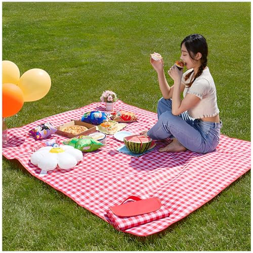 TFSZE Picknickdecke,wasserdichte Stranddecke,mit Tragegriff,Campingdecke,Tragbare Strandunterlage Outdoor Decke Picknickdecken,für Camping,Picknick,Wandern,Reisen Campingdecke,Rot Kariert-150x200cm