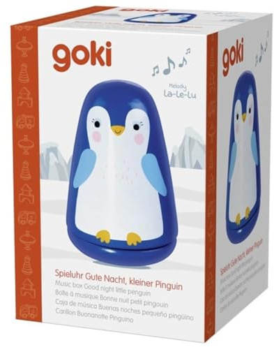 goki 53782 - Spieluhr Gute Nacht, Holz nd Metall, Kleiner Pinguin mit der Melodie La-le-lu – Schlafhilfe für Baby und Kinder – Einfaches Aufziehen, ab Geburt