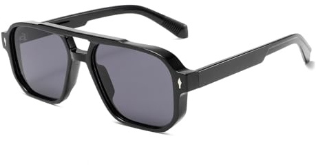 LJCZKA Lunettes de Soleil Pilote pour Femme et Homme, Lunettes de Soleil Carrée Double Pont Rétro Plate Années 70 Protection UV400