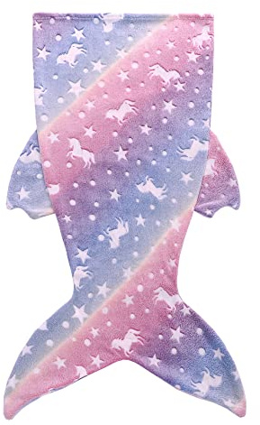 LAT LEE Glow in the Dark Mermaid Tail Blanket - Soft Wearable Unicorn Design for Girls and Kids - All Seasons