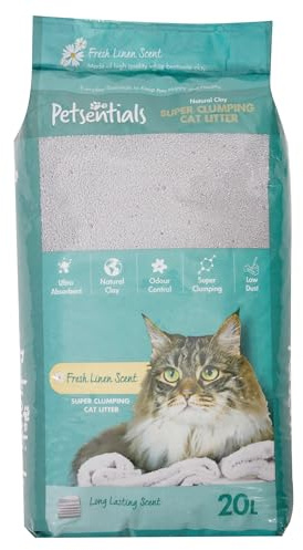 Petsentials Natural Clumping Cat Litter - 20L | Bentonite Cat Litter with Fresh Linen Scent & Ultimate Absorption - Low Dust, and Easy Clean