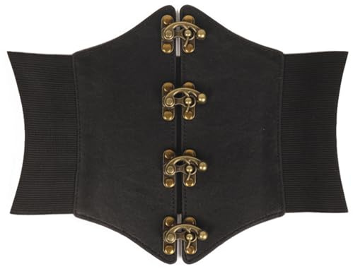 Guyode Corset Elastique Simili Cuir Femme Extensible Habillée Rétro Vintage Homme (Noir)