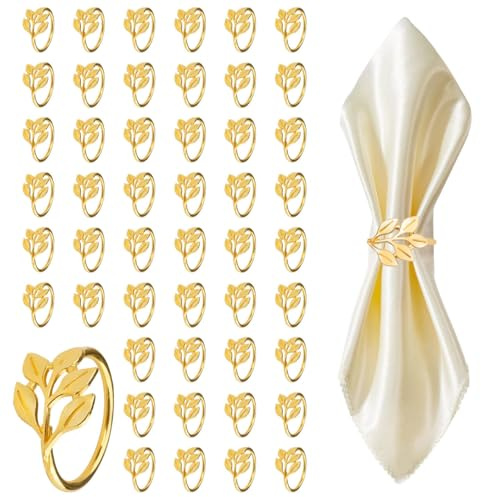 X-BLTU 50 st servettringar guld, metallblad servettspännen, elegant servetthållare spännen för bordsdekoration, tupplur för bröllop bankett Thanksgiving jul familjemåltid