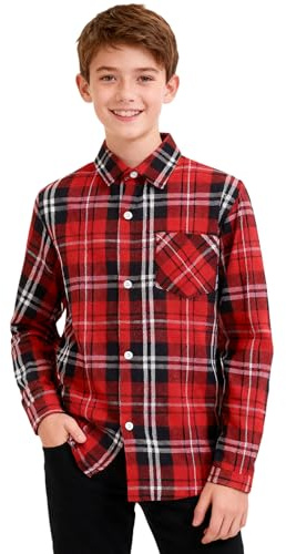 mintgreen Boys Checked Shirts, Cotton Tops, Red Plaid, 11-12 Years, 160