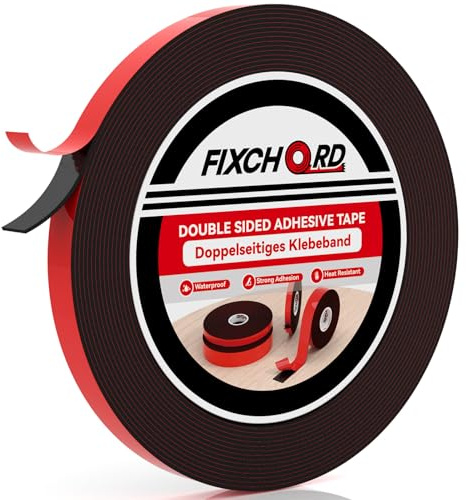 FIXCHORD Ruban Adhésifs Double Face Extra Fort, 10M*12MM Ruban de Montage Double Face, Imperméable et Ultra Résistant aux Hautes Températures Colles Adhesif pour Bureaux,Maison,Fixant,Extérieur