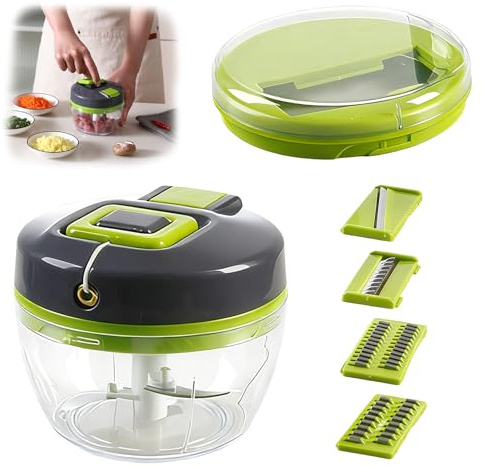 MFUSUL Tritatutto Manuale, Frullatore Manuale, 520ml Trita Cipolla Manuale con 3 lame Multiuso in Acciaio Inossidabile, Senza BPA, Affetta Verdure Mano per Insalata, Carne, Frutta