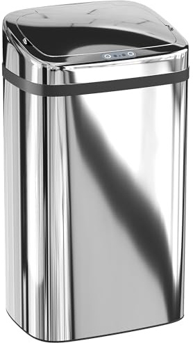 HOMCOM Cestino Spazzatura da 30L con Sensore, Pattumiera Intelligente con Apertura e Chiusura Automatica, Bidone per Rifiuti in Acciaio, 33x25x57.5 cm, Argento