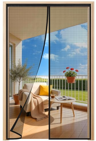 HALIDOOR Zanzariera Magnetica 105x190 cm Nero, Tenda Zanzariera Magnetica Porta Finestra Rete Fine, Anti Insetti Traspirante Chiusura Automatica per Porta Finestra Balcone Soggiorno Ingresso
