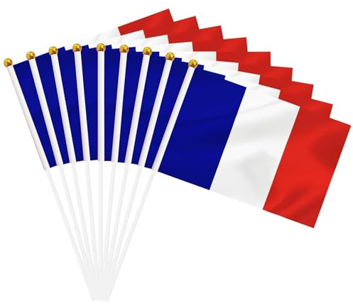 20 Pièces Petit Drapeau Français sur Hampe, 14 x 21 cm Mini Drapeaux France à la Main pour Supporteur, Décoration de Fête Nationale, Événements Sportifs, Football et Célébrations