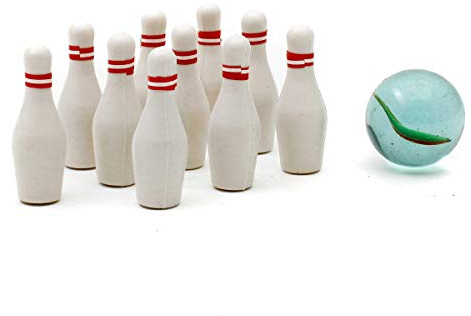 Goods+Gadgets® Mini Bowling - Jeu de Quilles Miniatures, 10 Quilles | Kit de bowling de table 11 pièces - boule incluse - idéal bureau, voyage, cadeau original collègue