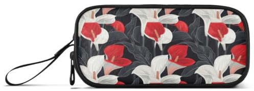 Nylon pennväska skola elegant blomma calla lilja etnisk konst röd svart | Pennfodral med stor kapacitet brevpapper påse för kontor barn kontor