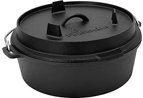 FireRocket Dutch Oven 6 qt 5,5 L | Premium Gusseisen Schmortopf ohne Füße | Gusstopf Feuertopf niederländischer Kochtopf | Gasgrill offenes Feuer